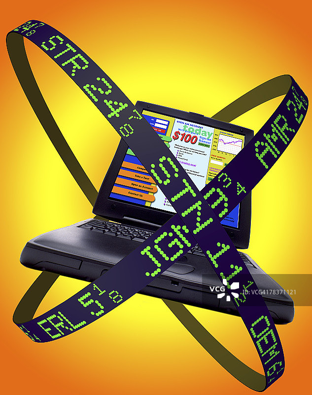 笔记本电脑和股票行情图片素材