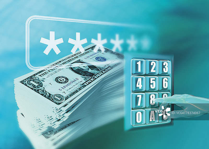 数字键盘和一叠钱图片素材