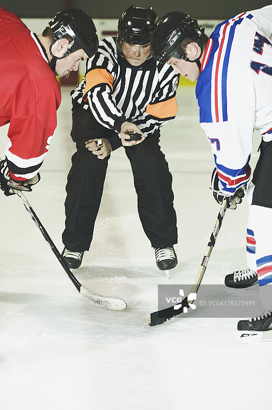 冰球运动员争球场景图片素材