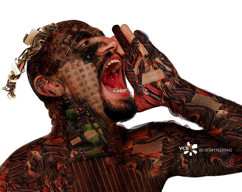 被电路覆盖的男人图片素材