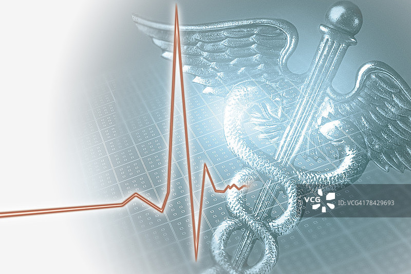 医疗双蛇杖符号和心电图图片素材