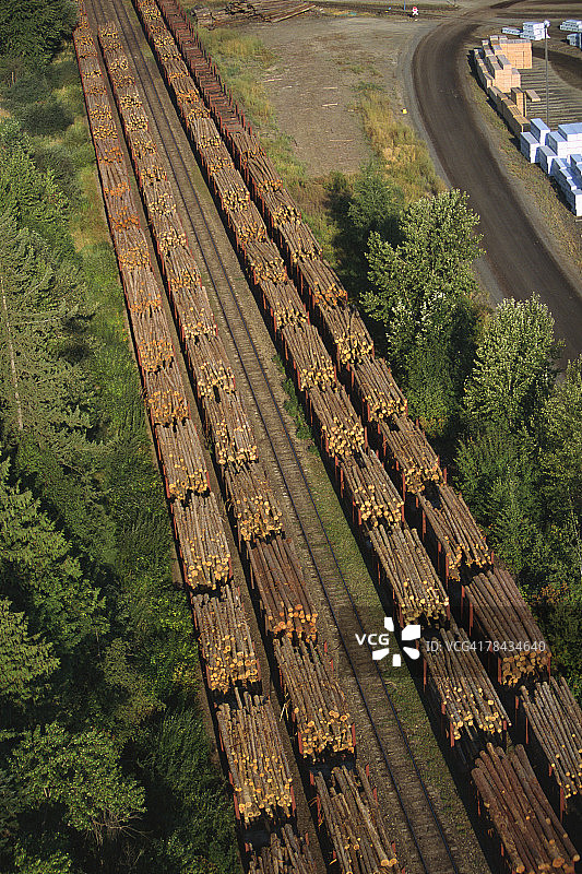 航拍货运列车上的原木图片素材