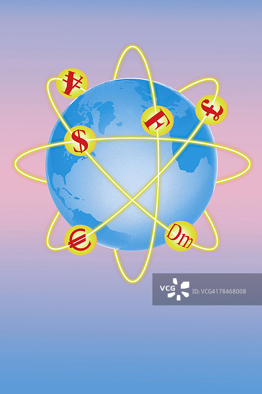 带有国际货币符号环绕的地球仪图片素材