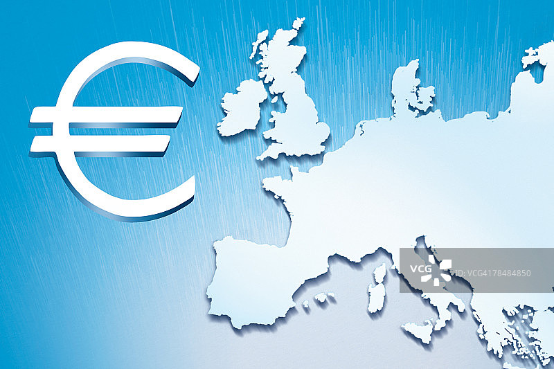 欧元符号与欧洲地图图片素材