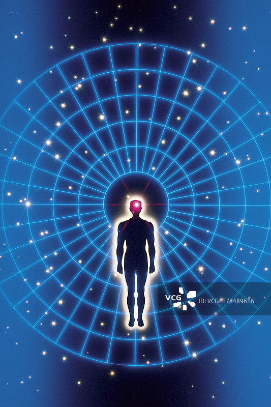 人物与星空背景辐射图案的合成图图片素材