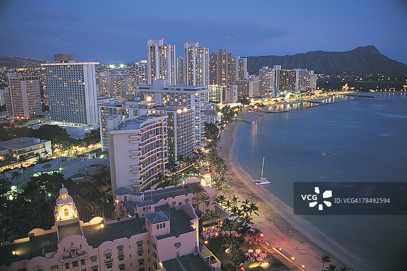 威基基海滩夜景图片素材