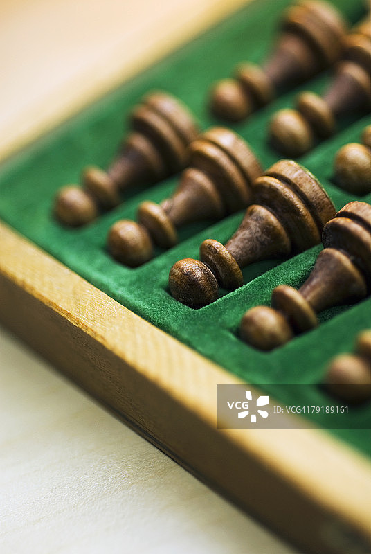 木盒中的棋子特写图片素材