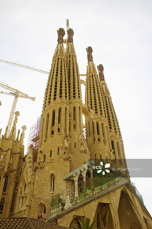 西班牙巴塞罗那圣家堂的仰视角度图片素材