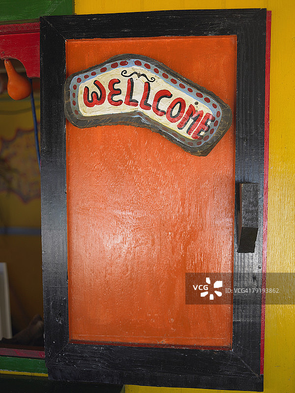 普罗维登西亚岛欢迎标志特写，哥伦比亚图片素材