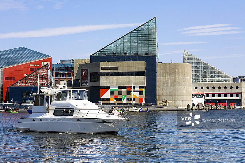 美国马里兰州巴尔的摩内港的摩托艇图片素材