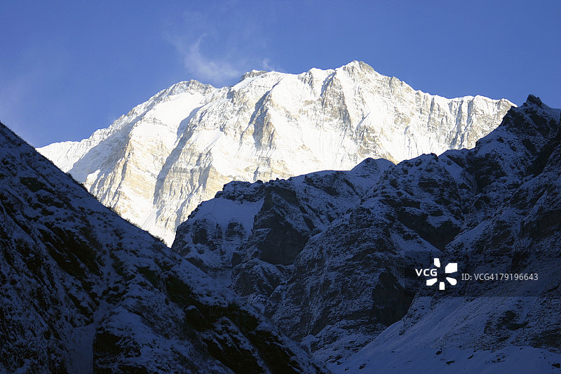 尼泊尔喜马拉雅山脉安娜普尔纳峰雪山全景图片素材