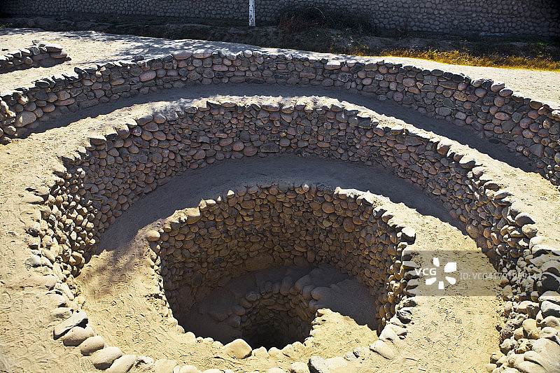 秘鲁纳斯卡Pre Incas渡槽遗址高角度景观图片素材