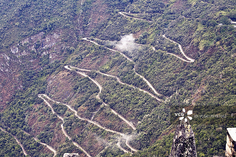 马丘比丘山路高角度视图，秘鲁库斯科地区图片素材