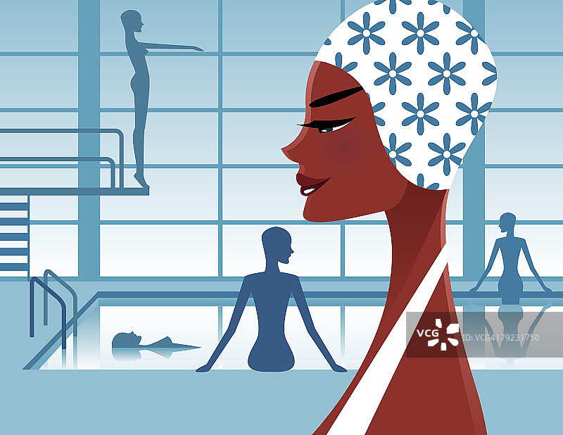 游泳池里的女人图片素材