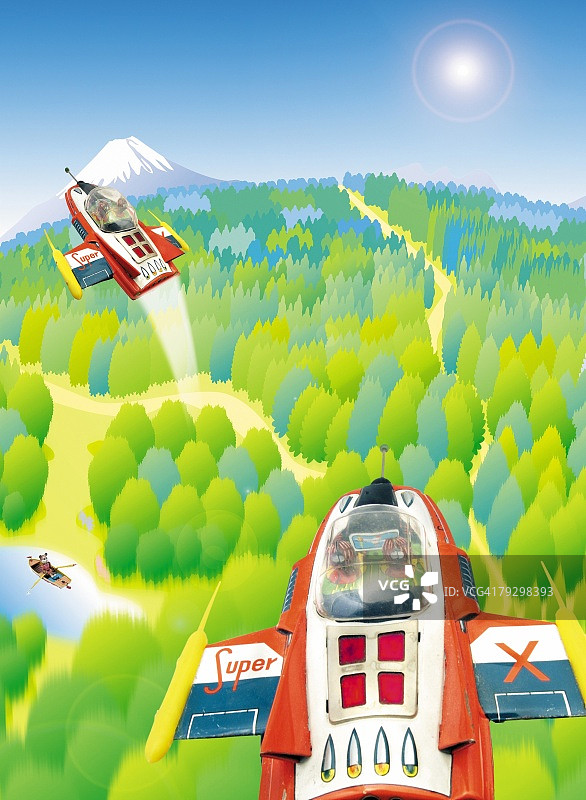 未来的玩具飞机，高角度视图图片素材