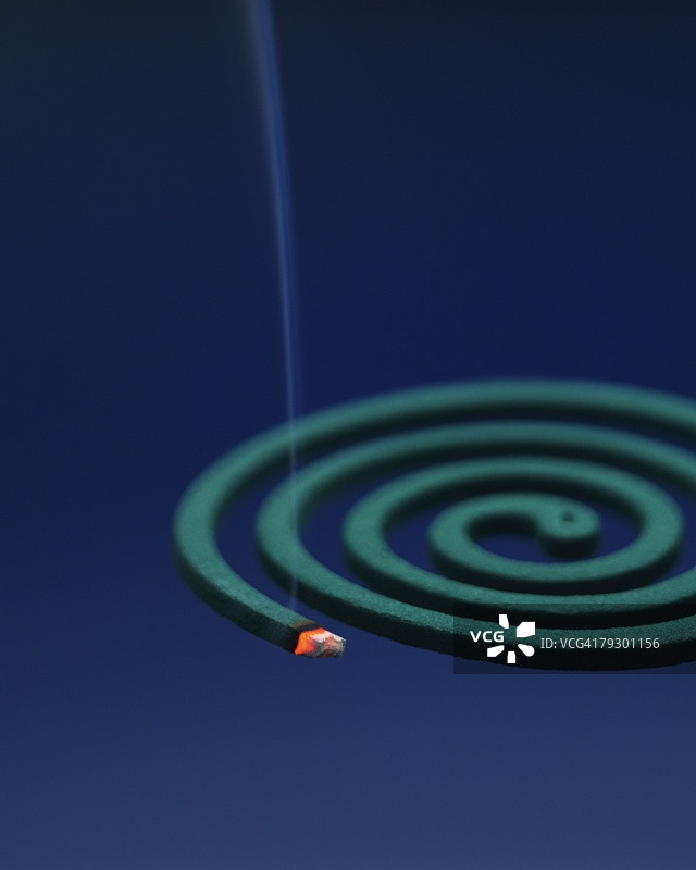 蓝色背景下的盘香，高角度视图，差异聚焦图片素材