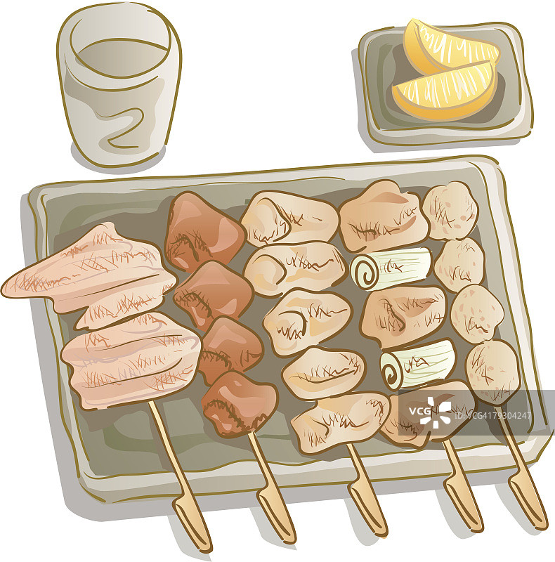 烤鸡配茶和柠檬片图片素材