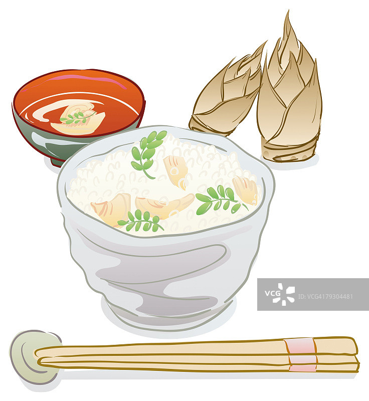 竹笋饭和筷子图片素材