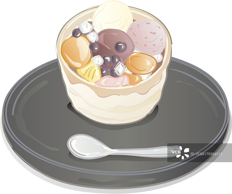 日式甜点蜜豆和勺子图片素材