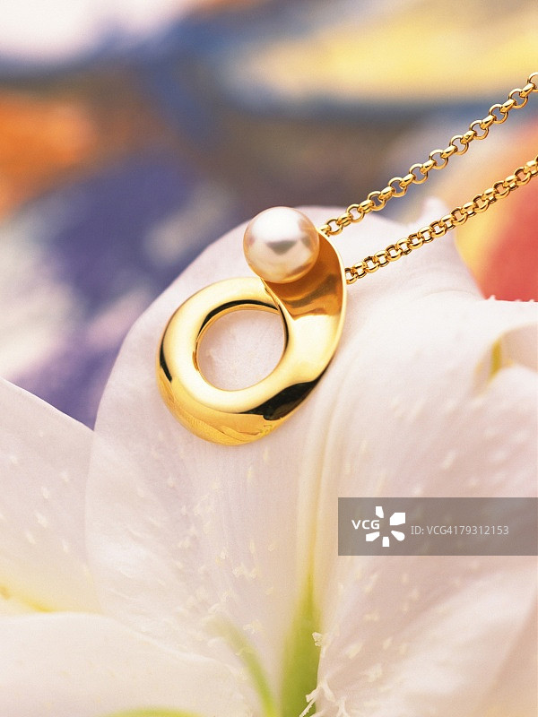 花瓣上的珍珠金项链图片素材