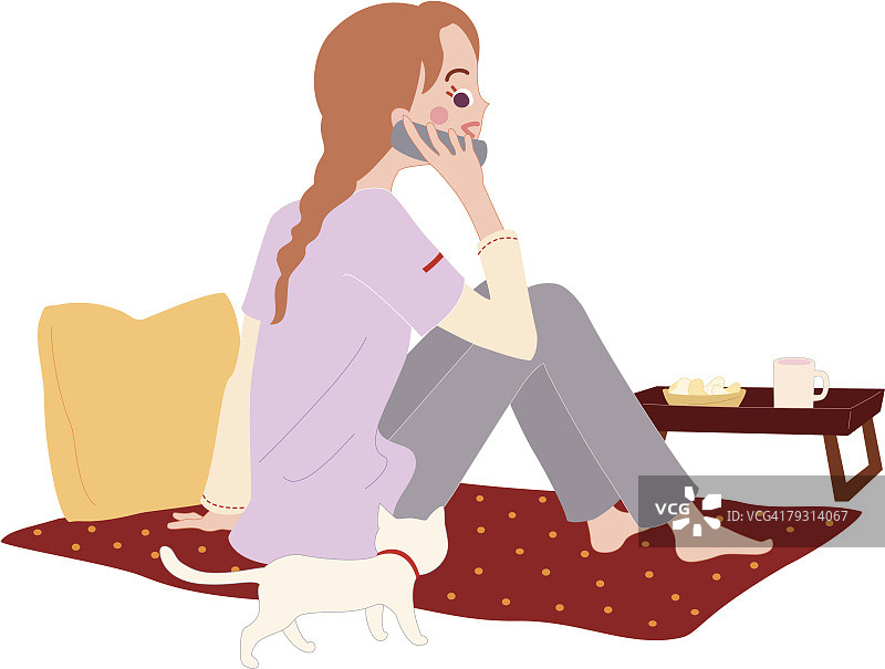 长时间打电话的女人插画图片素材