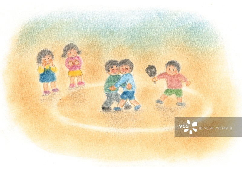 儿童相扑摔跤插画图片素材