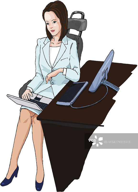 商务女人使用笔记本电脑插图图片素材