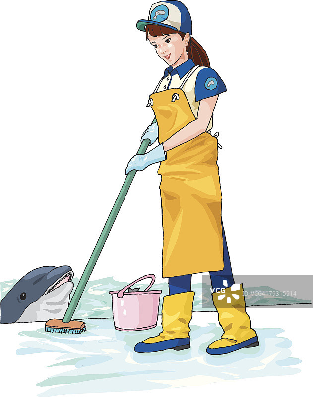 女人喂海豚插画图片素材
