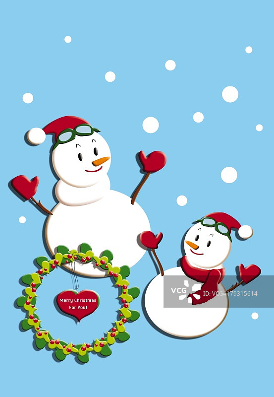 带有圣诞花环的雪人插画图片素材