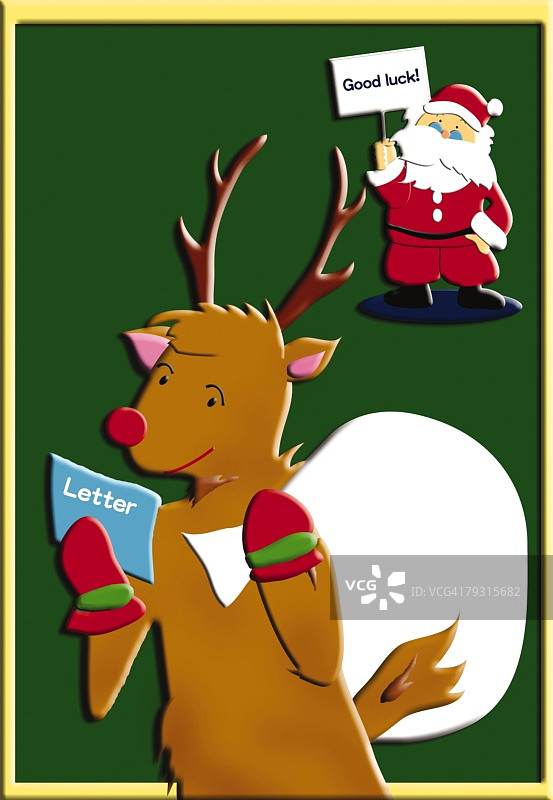 圣诞老人和驯鹿油画插图图片素材