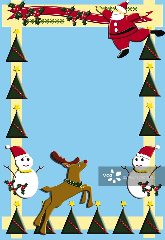 圣诞老人、驯鹿和圣诞装饰插画图片素材