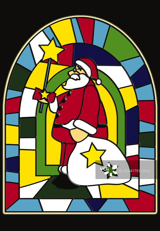 彩色玻璃圣诞老人绘画插图图片素材