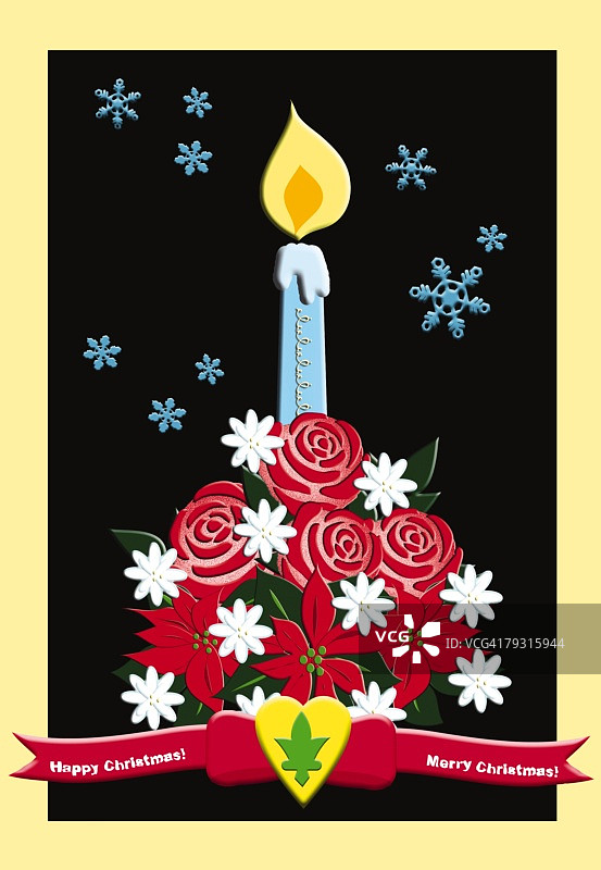 圣诞蜡烛和鲜花插画图片素材