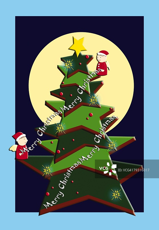 月光下的圣诞树插画图片素材