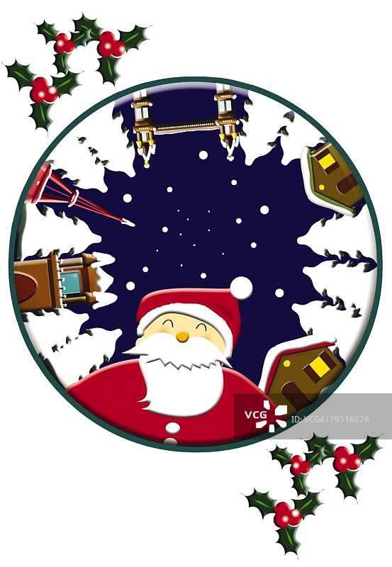 圣诞老人微笑透过窗户（插画）图片素材