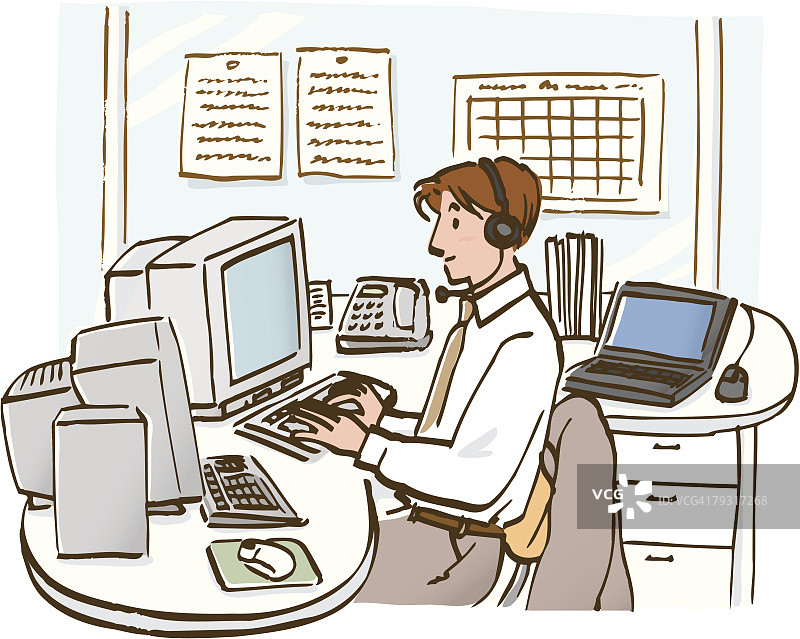 坐在桌旁打字的商人（侧视图）图片素材