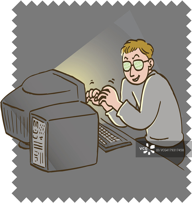 在黑暗中使用电脑的电脑黑客图片素材