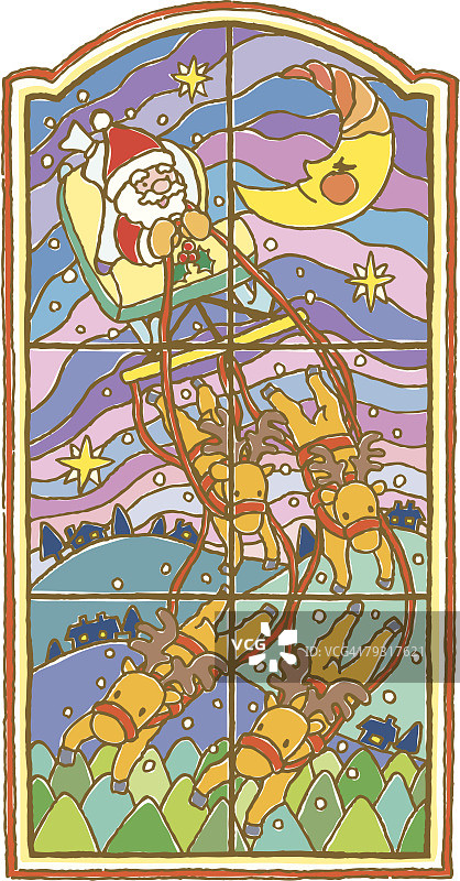 圣诞老人和驯鹿在山丘上旅行插图图片素材