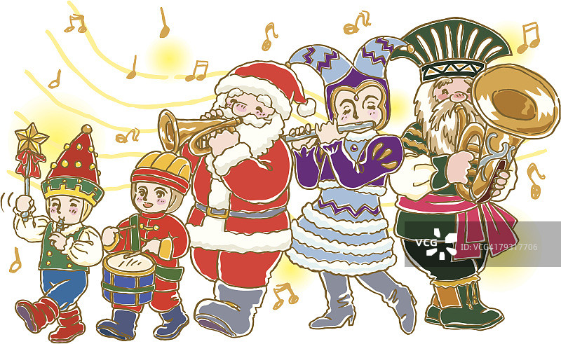 圣诞老人游行绘画插图图片素材