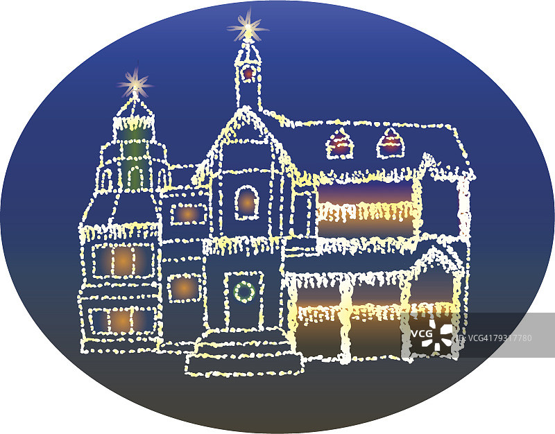 灯光照亮的宫殿插画图片素材