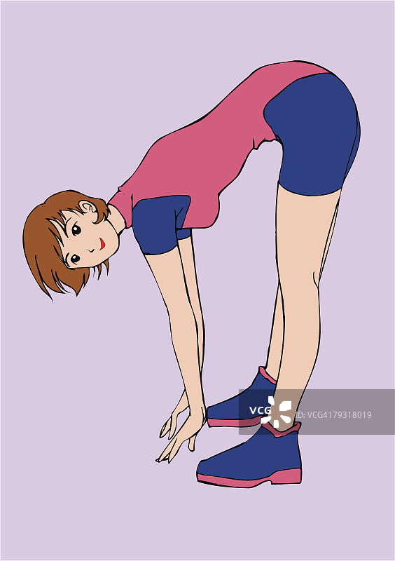 女人弯腰伸展侧视图图片素材