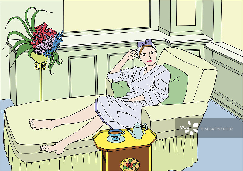 在美容院就座的女人，高角度视角图片素材