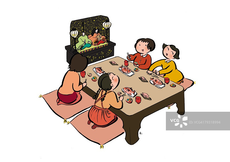 女孩节庆祝的四个女孩（插画技法）图片素材