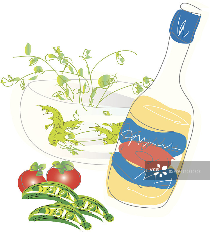 瓶子和沙拉插画图片素材