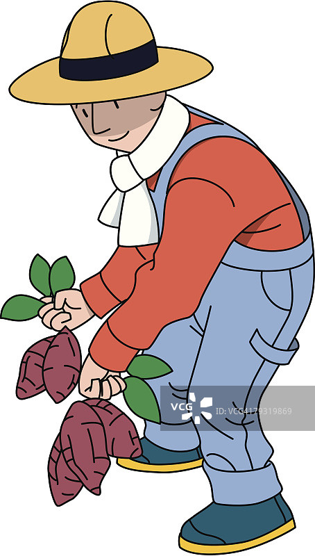 挖土豆的男人，高角度，插画技法图片素材