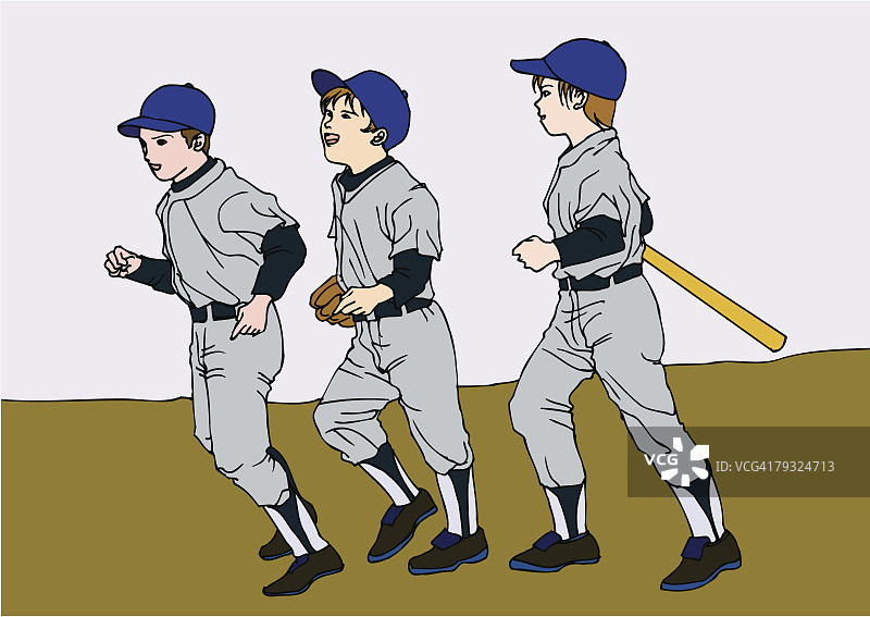 男孩打棒球插画图片素材