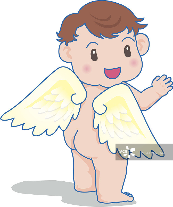 像天使一样回头看的婴儿，后视图图片素材