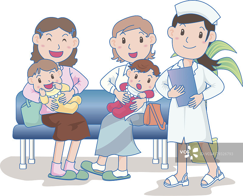 两个家庭和护士，母亲抱着婴儿图片素材