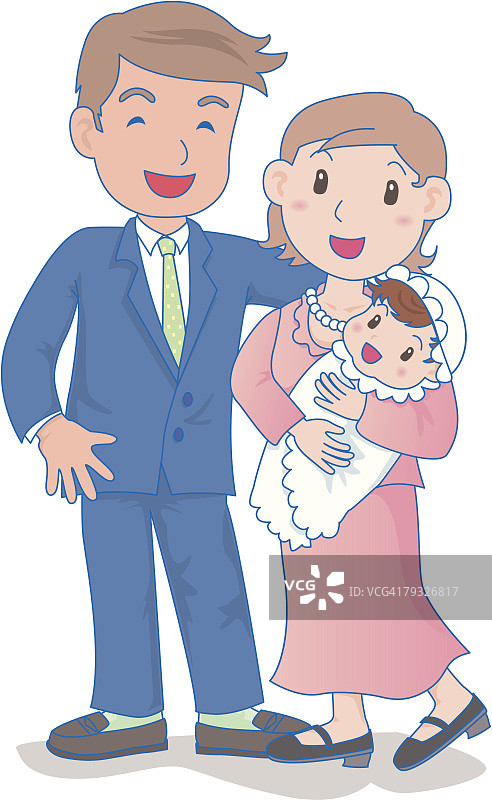 父母和宝宝微笑，母亲抱着宝宝图片素材