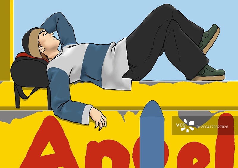 年轻男子小憩，肖像插画图片素材